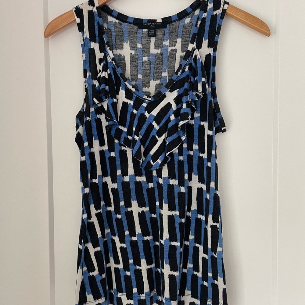 BANANA REPUBLIC Ruffle Blouse Tank - white blue black XXSP